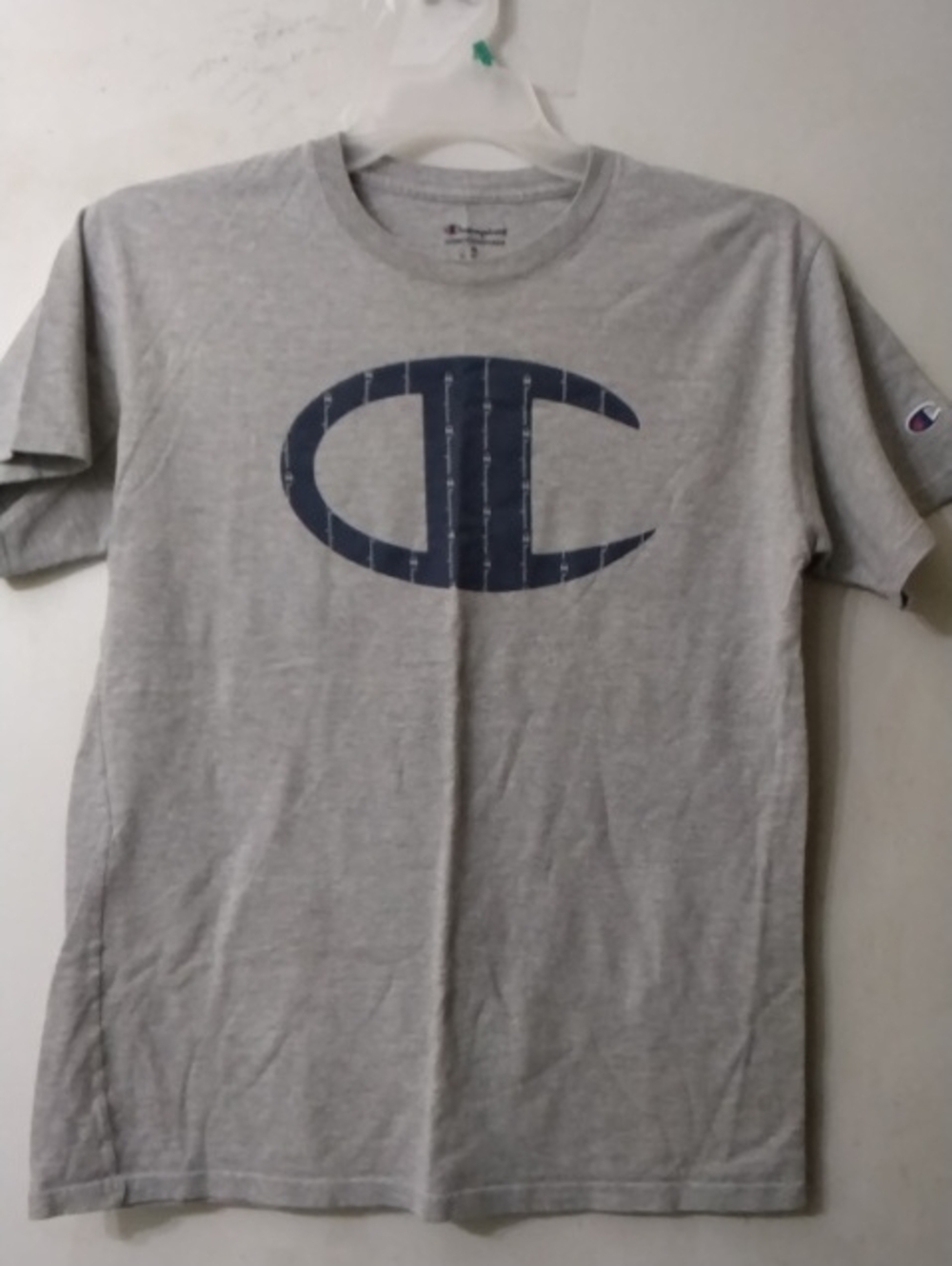 Vintage Authentic Champion Light Gray Tee with Navy Logo Men's Sz Medium